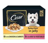 CESAR Pouch Selection in Jelly, Fresh Adult Wet Dog Food Pouches in Delicious Jelly with Succulent Meats and Vegetables, 48 x 100 g