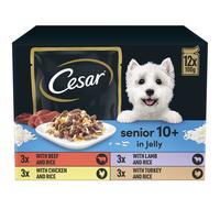 CESAR Senior 10+ Deliciously Fresh Wet Dog Food Pouches Aged Dogs, Mixed Selection in Jelly, Suitable for Senior Dogs Aged 10+, Pack of 4 (4 x 12