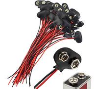 CESFONJER 30 PCS T Type Combination Battery Clip Connector DC 9V Battery Snap Connector and Convenient Adapter - Black Red Long Cable 15cm