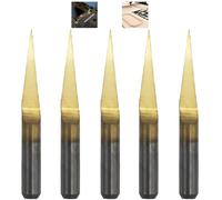 CESFONJER 5 Pcs Titanium Coat Engraving Bits, Carbide PCB Engraving Bits, 3.175mm Engraving CNC Bit Router Carving Tool 10 Degree Tip 0.1mm
