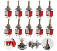 CESFONJER Mini Toggle Switch, AC 125V 6A / 250V 2A 3 Pin SPDT ON-Off-ON Locking Toggle Switch Car Boat Switches and for Arduino (Red 10 Pcs)
