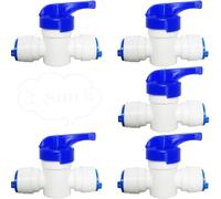 CESFONJER RO Water Filter Fitting, 5 pcs 3/8" Inline Tap/Shut-Off Valve/Isolation Valve, for 3/8" Fridge Freezer/Reverse Osmosis Water Filter System Water Pipe Tubing