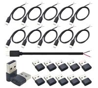 CESFONJER Type C Male Bare Wire Cable, DIY Pigtail Open End Power Cable 0.5M/1.6Ft, USB C Pigtail 2 Core Cable 22AWG & Adapters 10 Kit (for device charging only)