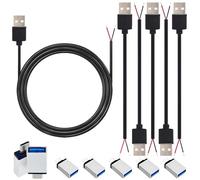 CESFONJER USB Power Cord 2 core, USB 2.0 Male Bare Wire Cable 1M/3Ft & Adapters 5 Kit, 24AWG DIY Pigtail Open End Power Cable for device charging only