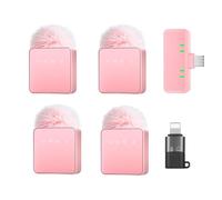 Cesicersi 4-in-1 Wireless Lavalier Microphone System with Noise Cancellation, UHF Transmission, 12H Battery for iPhone/Android- Ideal for Podcasting, Interviews & Group Recordings - Pink