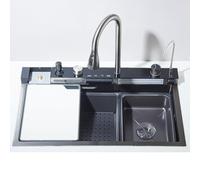 Cesinkin Kitchen Sink Multi-Function High Pressure Kitchen Sink Tap Pull Out Spout and 4 Spray Modes Stainless Steel Grey Canon 75x45x21 Sink 1 Basin