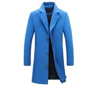 Cesisan Men's Woolen Overcoat Single Breasted Notched Lapel Collar Simple Business Fashion Walk Trench Coat Fall Winter for protection against cold and wind (Color : Royal Blue, Size : L)