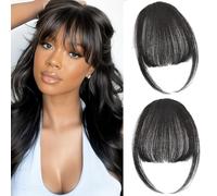 Cesomeey Clip in Bangs 100% Real Human Hair, Wispy Bangs Hair Clip, Fake Bang Fringe with Temples Hairpieces for Women Daily Wear (Natural Black, Wispy Bangs)