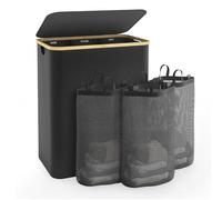 C'est Home Laundry Basket with Lid, 3-Section Large Laundry Hamper, 145L, Removable Mesh Bags, Bamboo Frame, Oxford Fabric, Family Dirty Laundry Sorter for Laundry Bin