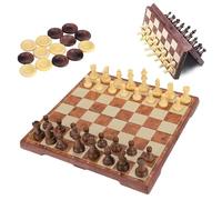 Cestamor Magnetic Chess & Checkers Set 2 in 1 - 9*9 inch Travel Folding Board Portable Traditional Strategy Game with Wood-like Pieces for Kids Adult Gifts