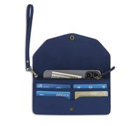 CestAntiQ Leather Money Bag Wallet for Women Reusable Budget Organizer Retro Clutch Vintage Cash Envelope Continental Wallet Travel Currency Organizer Handmade Long Utility Pouch (Blue)