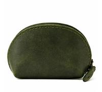 CestAntiQ, Leather Moon Pocket Coin Case, Mini Squeeze Coin Purse Pouch for Change, Dark Brown Leather Coin Holder Tray, Compact Wallet for Men & Women, Stylish & Durable, Elegant Coin Purse, Green