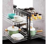 Cestello Estraibile Angolare per Cucina Ripiano Portaoggetti Girevole con Chiusura Ammortizzata Portabottiglie Estraibile per Spazio Ottimizzato Adatto per Armadi 80/90 cm