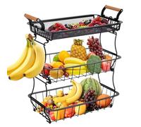 Cesto Per Frutta A Livelli - Cestino Frutta 3 Livelli Per Piano Cucina | Contenitori In Filo Metallico Con, Ganci Per Banana Per Snack Prodotti Accessori Cucina Contatore Domestico Stile Rustico