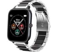 ceston Compatible with Blackview R3 Pro Bands, Stainless Steel Metal Replacement Strap Bracelet Compatible with Blackview R3 Pro/R3 Smartwatch/X2 Smartwatch/IOWODO R3 Pro (Silver-Black)
