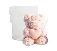 Cestony 4.4x3.93inch 3D Rose Bear with Love Candle Silicone Molds for Making Candle Resin Pillar Aromatherapy Candles Wax Soap Flower Specimen Clay Craft