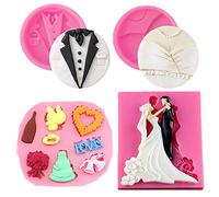 Cestony Bride and Groom Tuxedo Wedding Dress Set Silicone Molds for DIY Wedding Party Cake Fondant Biscuit Cookies Soap Sugar Pudding Chocolate Hard Candies Dessert Candle Decor