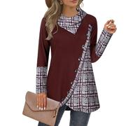 Cestyle Womens Fall Long Sleeve Cowl Neck Asymmetrical Hemline Flowy Tunic Top, 1# Brown, XXL