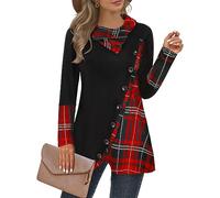 Cestyle Womens Fall Long Sleeve Cowl Neck Asymmetrical Hemline Flowy Tunic Top, 1# Christmas Plaid, XXL