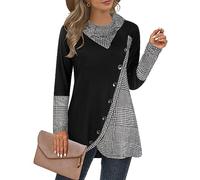 Cestyle Womens Fall Long Sleeve Cowl Neck Asymmetrical Hemline Flowy Tunic Top, 1# Houndstooth, M