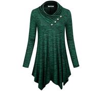 Cestyle Womens Fall Long Sleeve Cowl Neck Asymmetrical Hemline Flowy Tunic Top, B Space Dye Green, XXL