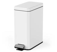 Cesun Bathroom Trash Can with Lid, 2.6 Gallon Small Bathroom Garbage Can Soft Close, Stainless Steel Waste Basket with Step Pedal for Bedroom, Laundry Room, Living Room, Home Office, Toilet, RV, White