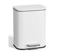 Cesun Bathroom Trash Can with Lid, 5 Liter/ 1.3 Gallon Small Trash Can, Step Pedal Soft Close Lid Stainless Steel Garbage Can with Removable Liner, Anti-Slip Waste Basket, White