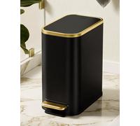 Cesun Small Bathroom Trash Can with Gold Grimmed Lid & Pedal, 1.3Gal, Black
