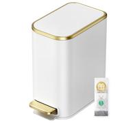 Cesun Small Bathroom Trash Can with Lid Soft Close, 5 Liter/1.3 Gallon Stainless Steel Garbage Can with Removable Inner Bucket, Step Pedal, Slim Waste Basket for Toilet, Office, Bedroom (White&Gold)