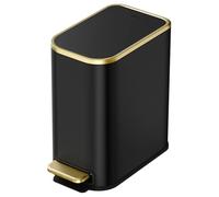 Cesun Small Bathroom Trash Can with Lid Soft Close, 5 Liter/1.3 Gallon Stainless Steel Garbage Can with Removable Inner Bucket, Step Pedal, Slim Waste Basket for Toilet, Office, Bedroom (Black&Gold)