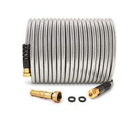 Cesun Ultra-Durable 50ft Metal Garden Hose - 304 Stainless Steel, Flexible & Kink-Free, UV Resistant, All-Weather, Includes High-Pressure Brass Nozzle - Ideal for Home & Outdoor Use