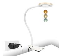 CeSunlight Clip Light, 8W Clamp Bed Lamp, Bedside Led Reading Lamp for Headboard, Desk, Warm, Daylight and White Light 3 Colors, Eye-Care 10 Dimmable Illumination Modes (White)