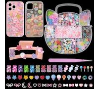CESUSME Candy Junk Case Charms Kit, Color Gummy Bear Lollipop Donut Star Heart Charm for Junk Cases, Pink White Bow Moon Hearts Pearls Assorted Slime Charms for DIY Crafts