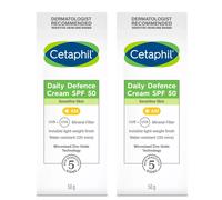 Cetaphil Daily Defence Face Moisturiser, SPF 50+ Day Cream With Glycerin 50g X2