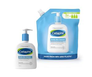 Cetaphil Gentle Skin Cleanser 236ml + Eco-Refill Pouch 710ml Set, Face & Body Wash duo, for Normal to Dry Sensitive Skin, Soap Free with Niacinamide