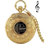 CETEOR pocket watches for men, Musical Quartz Pocket Watch Gold Hollow Retro Roman Numerals Pendant Clock Fob Chain-default