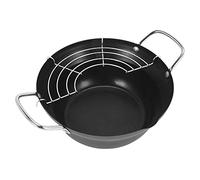 Cetfuro 20cm Easy Pour Non Stick Coating Tempura Fryer Pot with Oil Drip Drainer Rack Japanese-style Mini Deep Fry Pan
