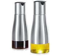 Cetfuro 2Pcs Olive Oil Bottle Dispenser Set, Oil Dispenser Cruet Set, Stainless Steel Olive Oil Dispenser Elegant Glass Bottle