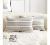 Cethom Decorative Boho Lumbar Throw Pillow Covers, Farmhouse Textured Pillow Case, 12 x 20 Inch Set of 2, Chair Sofa Bedroom Living Room Home Decor Couch Cushion Case, Grey and Beige