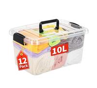 Cetomo 10L*12 Storage Boxes with Handle, Plastic Storage Box with Lids for Home Dorm Office Organization, Stackable & Nestable, Tote Container, PP, Transparent, 10L-12 Pack