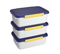 Cetomo 10L*3 Dog Food Storage Container, Airtight Food Containers, Silicone Seal and Snap Locks, Stackable Plastic Pet Food Bin with Lid for Dog, Cat, Bird, White & Blue & Yellow, 10L/3.5kg-3 Pack
