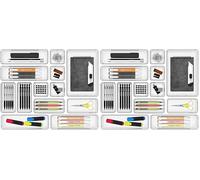 Cetomo 14 Pcs Drawer Organiser Set, Plastic Storage Organizer, Drawer Dividers, Adjustable and Expandable, Container Tray for Kitchen Utensils, Cosmetic, Makeup, Gadgets, Clear, 4 Size-28 Pack