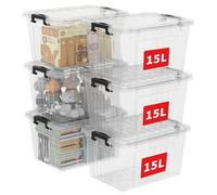 Cetomo 15 L 6 Storage Boxes With Lids, Plastic Box Secure Side Latches, Pp Nestable And Stackable Clear Organizer For Home