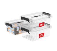 Cetomo 15L*3 Storage Boxes, Carry Plastic Storage Box with Lids, Organizing Container with Handle and Secure Latching Buckles, Stackable, Nestable, Tote Bin for Home Office Clothes, 15L-3Pack, Clear