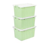 Cetomo 15L*3 Storage Boxes with Lids, Plastic Storage Bins with Latching Buckles, Click Closure, Stackable, Nesting, Organizer for Home Office Clothes, Green, 15L-3 Pack