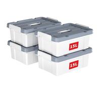 Cetomo 15L*4 Storage Boxes, Carry Plastic Storage Box with Lids, Organizing Container with Handle and Secure Latching Buckles, Stackable, Nestable, Tote Bin for Home Office Clothes, 15L-4Pack, White