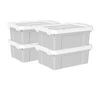 Cetomo 15L*4 Storage Boxes, Carry Plastic Storage Box with Lids, Organizing Container with Handle and Secure Latching Buckles, Stackable, Nestable, Tote Bin for Home Office Clothes, 15L-4Pack, Gray