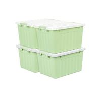 Cetomo 15L*4 Storage Boxes with Lids, Plastic Storage Bins with Latching Buckles, Click Closure, Stackable, Nesting, Organizer for Home Office Clothes, Green, 15L-4 Pack