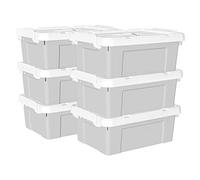 Cetomo 15L*6 Storage Boxes, Carry Plastic Storage Box with Lids, Organizing Container with Handle and Secure Latching Buckles, Stackable, Nestable, Tote Bin for Home Office Clothes, 15L-6Pack, Gray