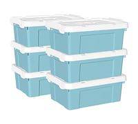 Cetomo 15L*6 Storage Boxes, Carry Plastic Storage Box with Lids, Organizing Container with Handle and Secure Latching Buckles, Stackable, Nestable, Tote Bin for Home Office Clothes, 15L-6Pack, Blue